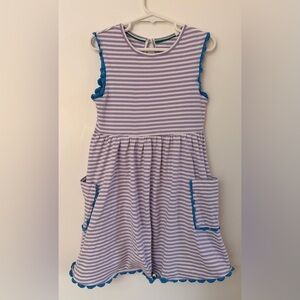 Girls' mini Boden Lavender Stripe Dress with Blue scalloped Trim size 6/7